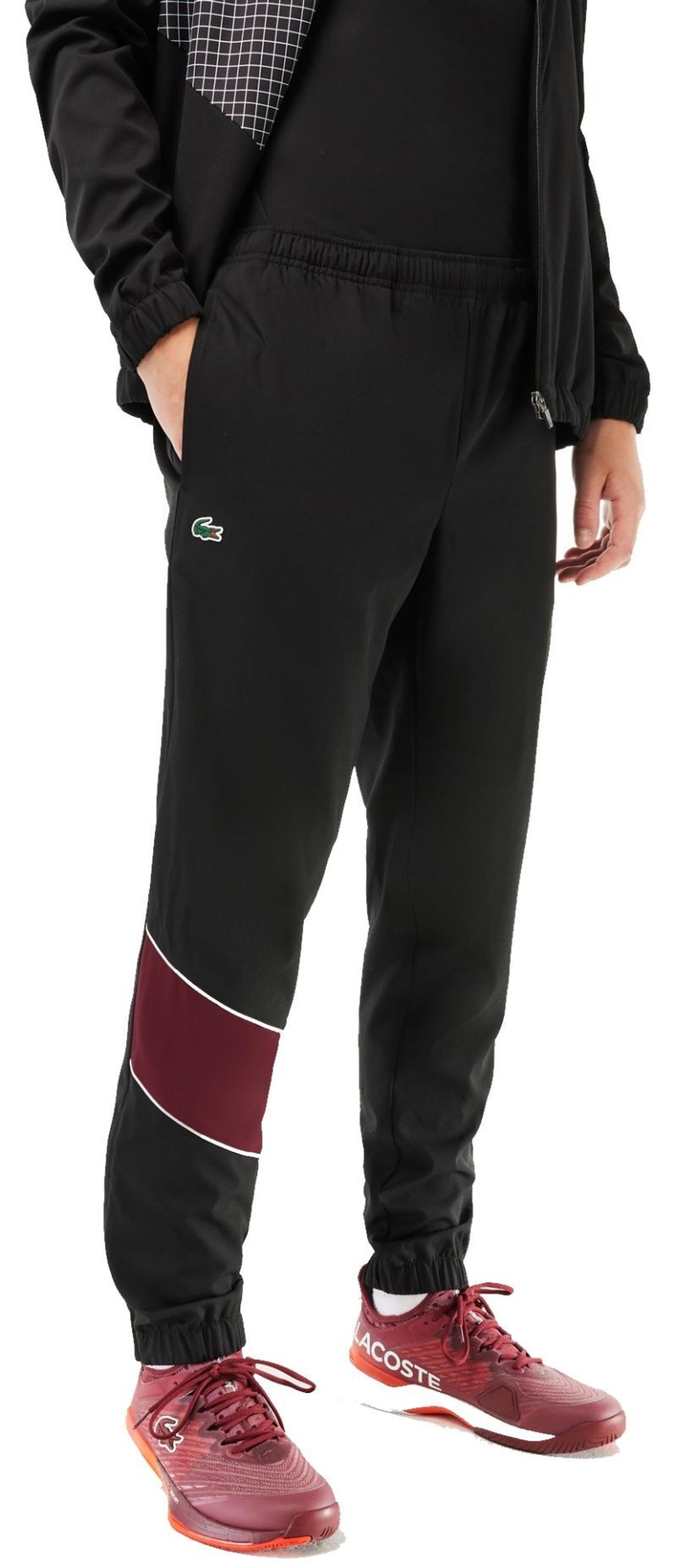 Мужской теннисный костюм Lacoste Stretch Fabric Tennis Sweatsuit - black/orange/bordeaux