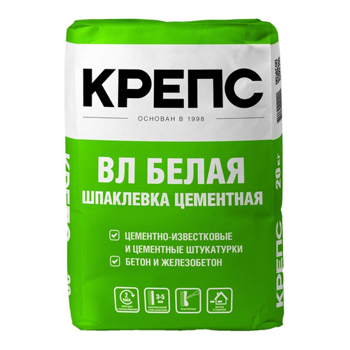 Шпаклевка цементная КРЕПС ВЛ финиш, белая, 20 кг