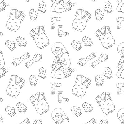 Девушка с вязанием и вязаные вещи