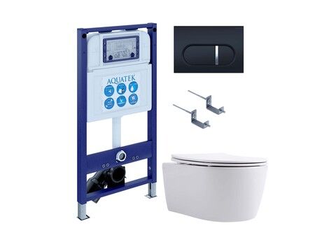 SET AQUATEK ЕВРОПА New-045 4в1 (рама + крепление + кнопка + унитаз + тонкое сиденье с механизмом soft close)