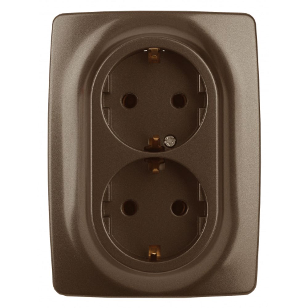 12-2108-13 ЭРА Розетка 2X2P+E Schuko со шторками, 16A-250В, IP20, Эра12, бронза | Эра 12 Бронза