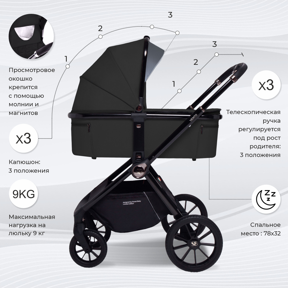 Коляска 2в1 Sweet Baby Vento Black