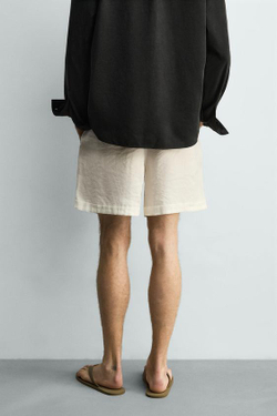 ZARA ШОРТЫ RELAXED FIT ИЗ СТРУЯЩЕЙСЯ ТКАНИ, ЖЕЛТОВАТО-БЕЛЫЙ