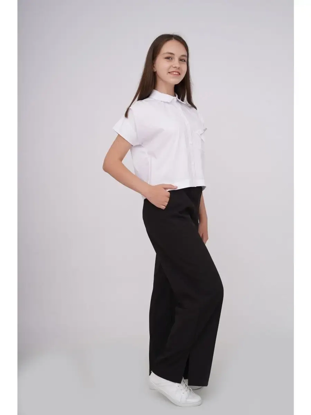 Брюки школьные широкие на резинке