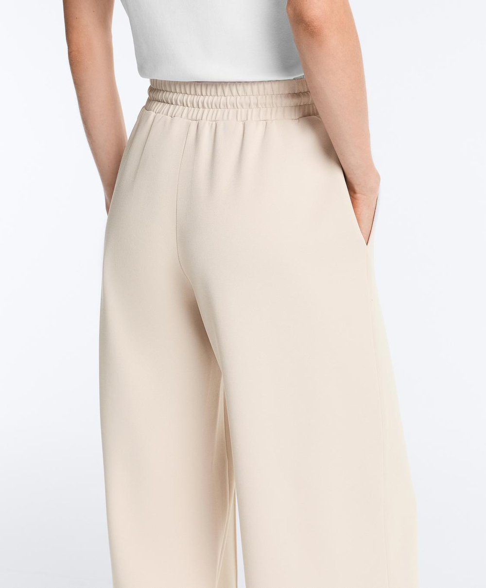 Oysho Прямые брюки из хлопкового пике со складками, светло-бежевый