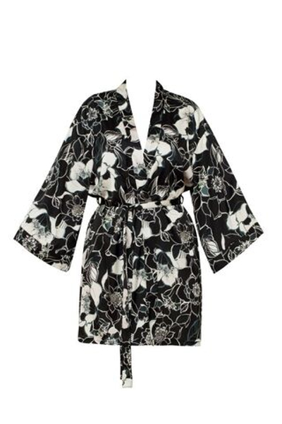 Халат-кимоно Filipa с цветочным принтом (Размер: L) (Цвет: черный с бежевым)
