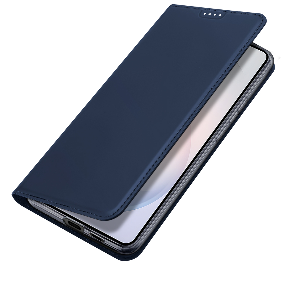 Чехол книжка из кожи синего цвета для Samsung Galaxy S26+ Плюс, серия Skin Pro Series от Dux Ducis