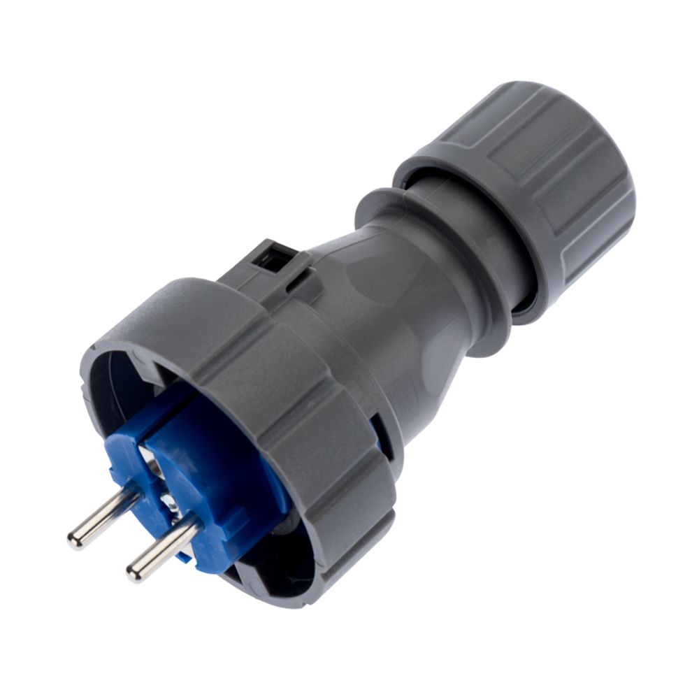 Вилка влагозащищенная прямая 2P+РE, 16А, IP68, серая REXANT