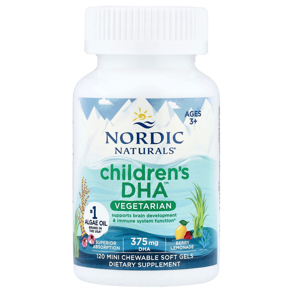 Nordic Naturals, Children's DHA™, вегетарианский продукт для детей от 3 лет, со вкусом ягодного лимонада, 120 жевательных мини-капсул