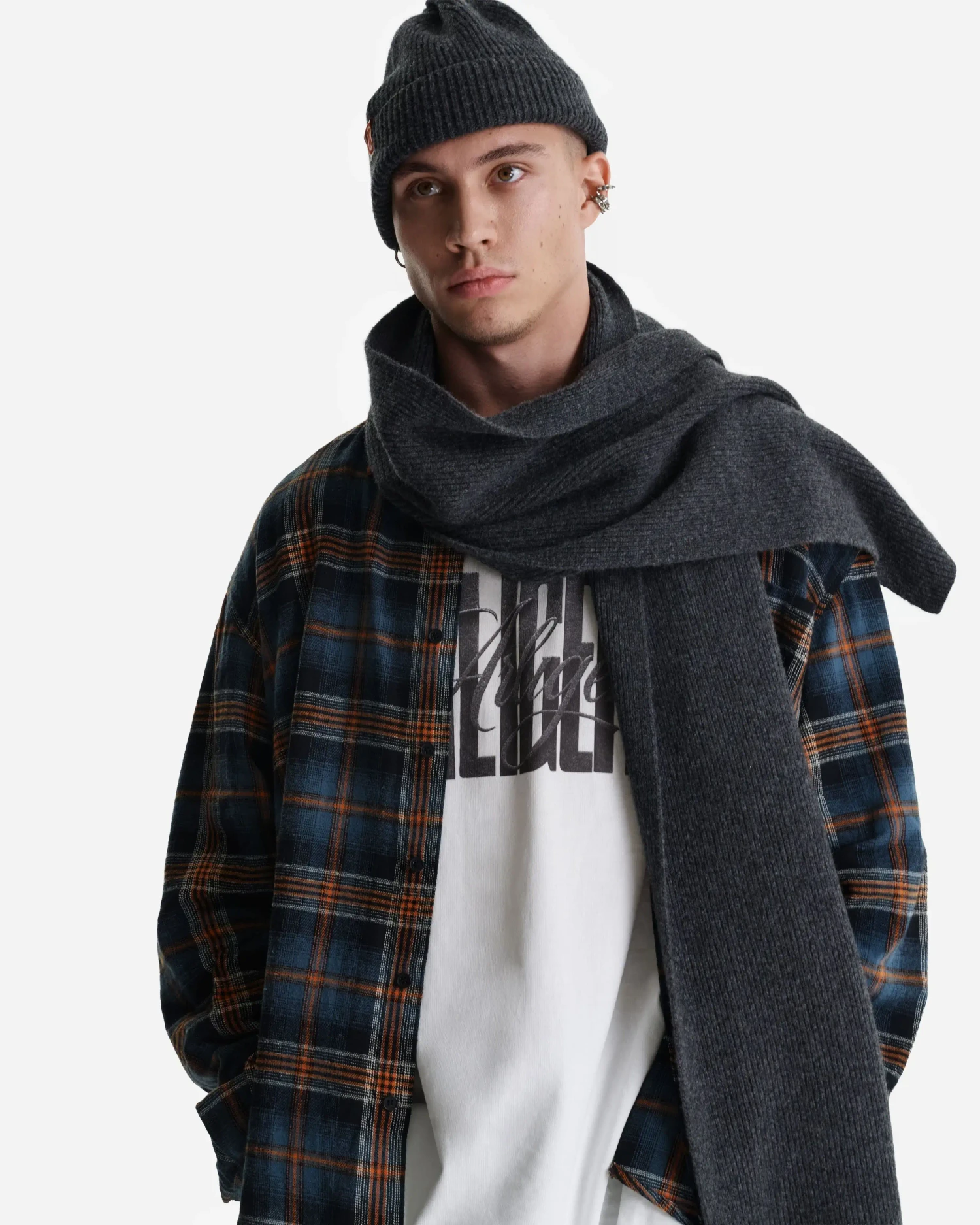 Шарф из шерсти мериноса серый