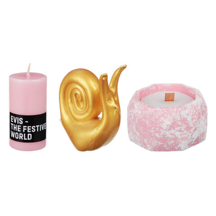 Набор подарочный 15*15см свеча в гипсе кашпо с декором, гипсовая улитка (золото)