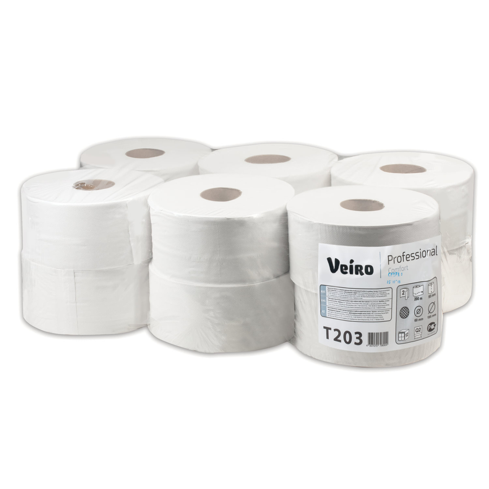 Бумага туалетная 200 м, VEIRO Professional (Система T2), КОМПЛЕКТ 12 шт, Comfort, 2-слойная.