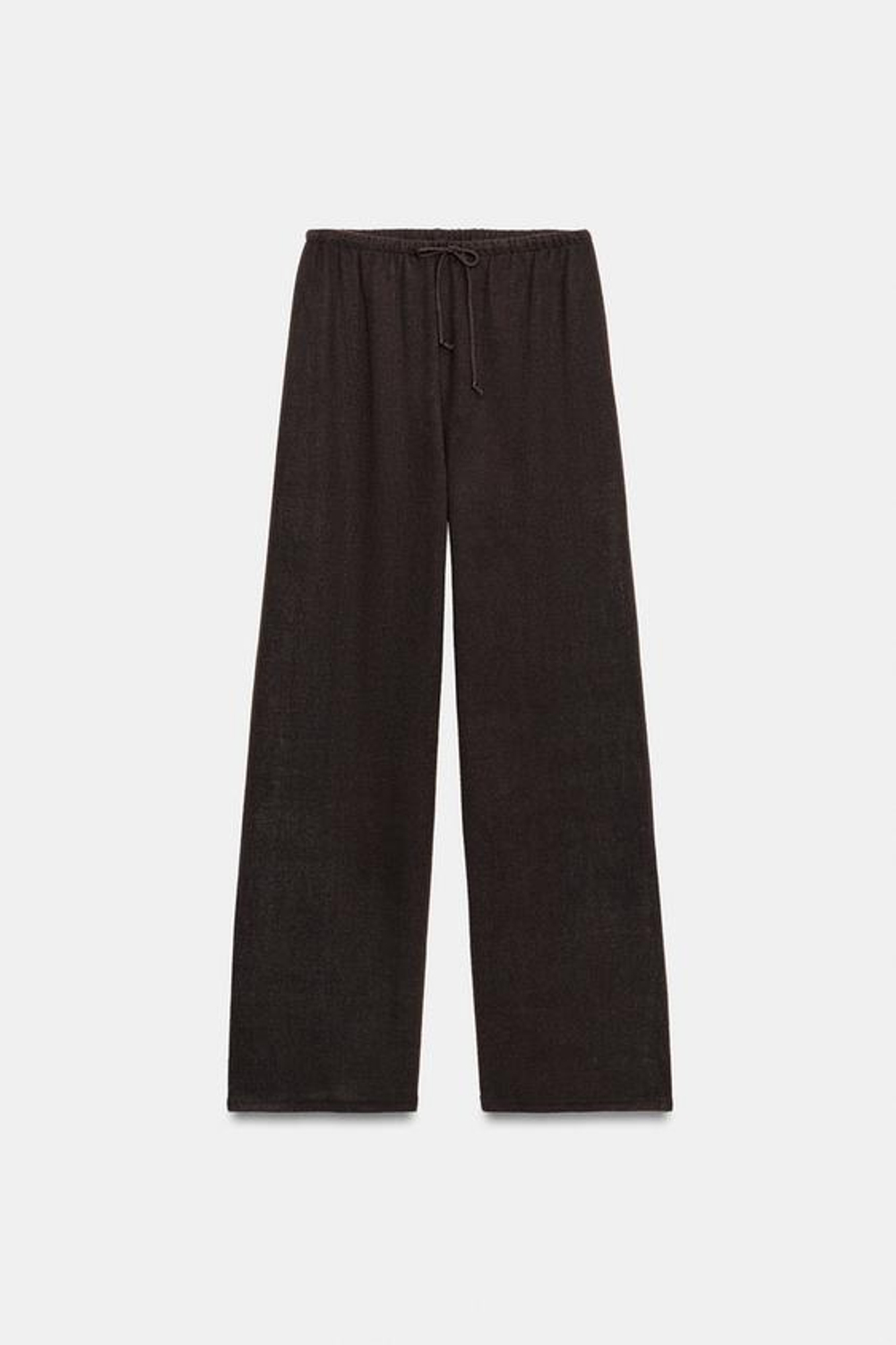 ZARA БРЮКИ WIDE LEG ИЗ ТКАНИ В ДЕРЕВЕНСКОМ СТИЛЕ, ТЕМНО-КОРИЧНЕВЫЙ