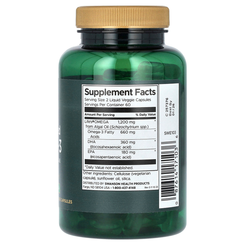 Swanson, омега-3 на растительной основе, 120 вегетарианских капсул