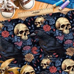 Ткань премиум дюспо мрачные черепа с птицами