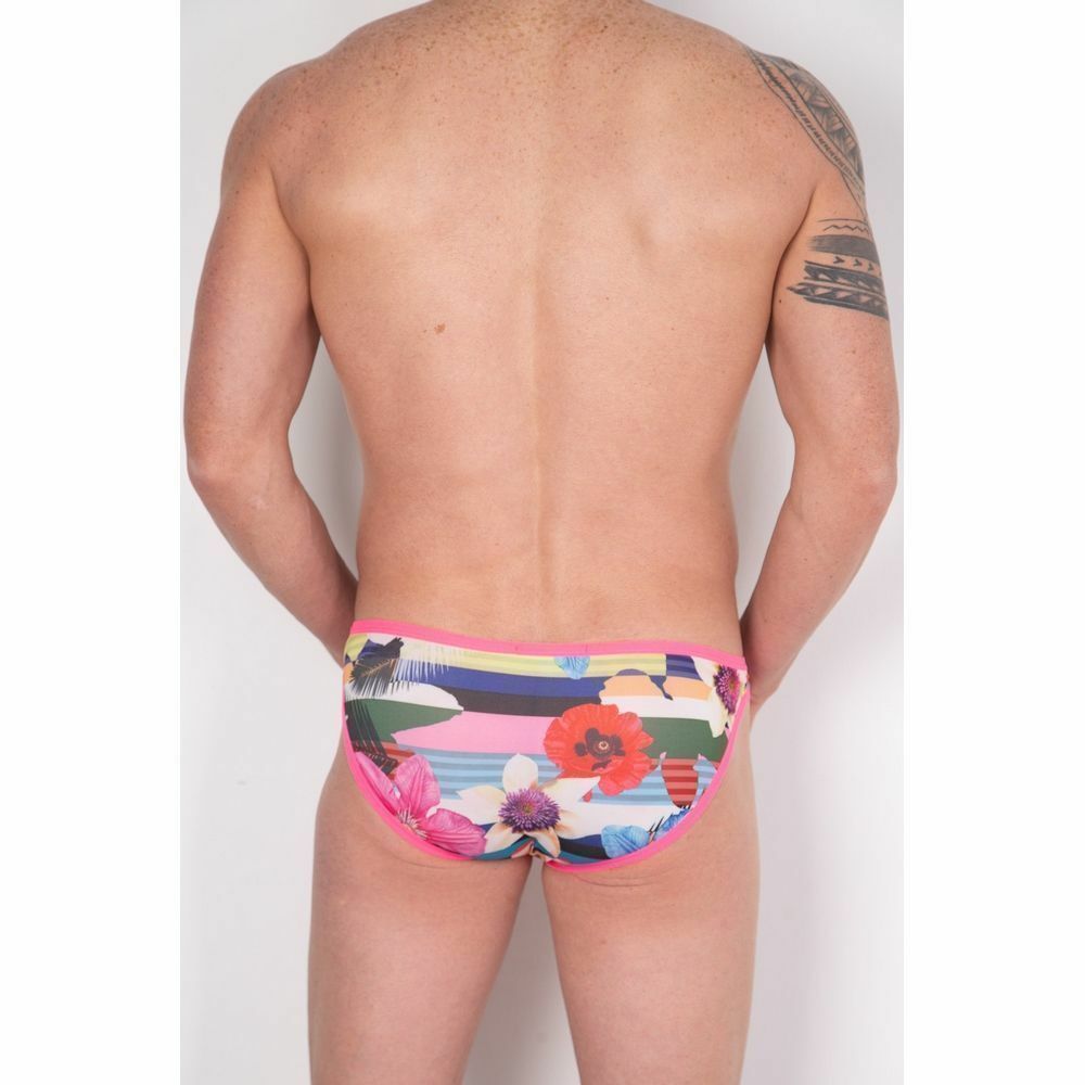 Мужские трусы слипы с разноцветным принтом и розовой окантовкой Cosmos Colors FR20_PBW