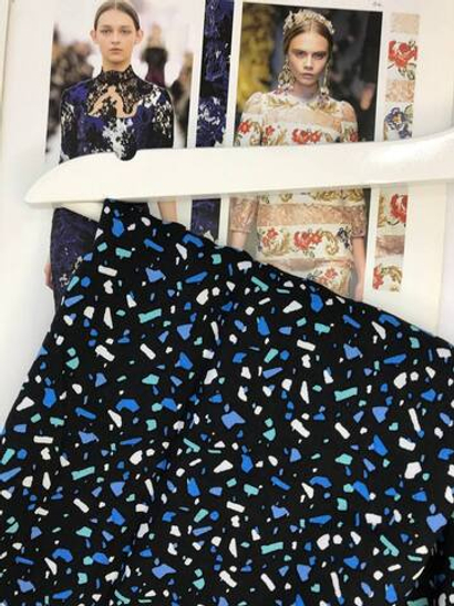 штапель принт геометрия синий/бирюза на черном D42C2