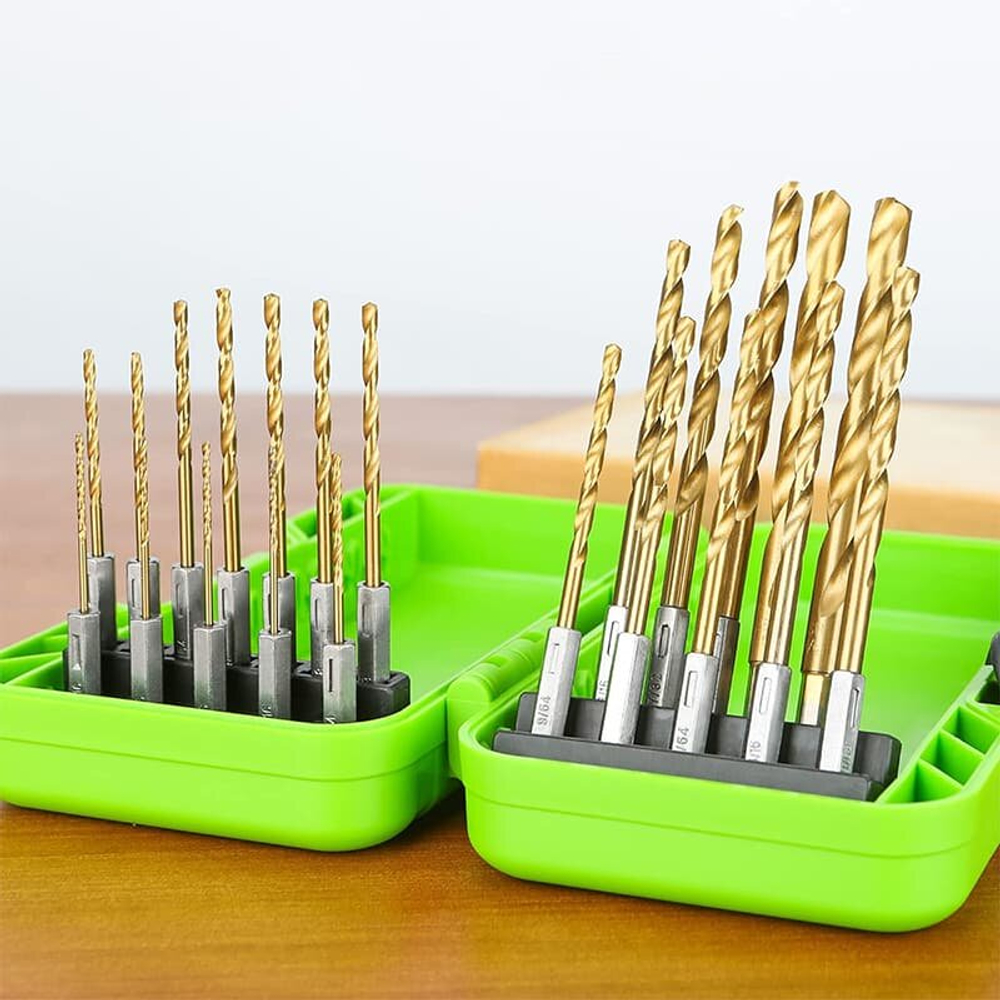 Набор свёрел HSS-TiN 1,5-8,0 мм с шестигранным хвостовиком GREENWORKS (22 шт.), в кейсе (2943907)