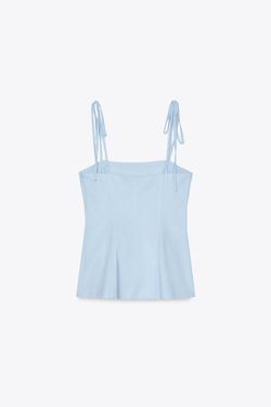 ZARA ТОП ОБЛЕГАЮЩЕГО КРОЯ С ЗАВЯЗКАМИ, НЕБЕСНО-ГОЛУБОЙ