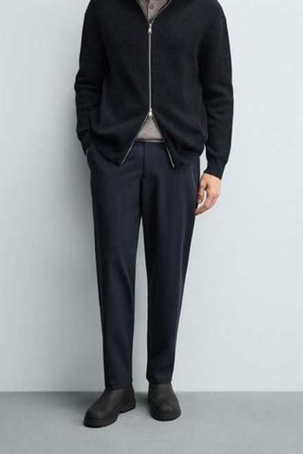 ZARA БРЮКИ ИЗ РЕЛЬЕФНОЙ ТКАНИ КОМФОРТНОГО КРОЯ, МОРСКОЙ СИНИЙ