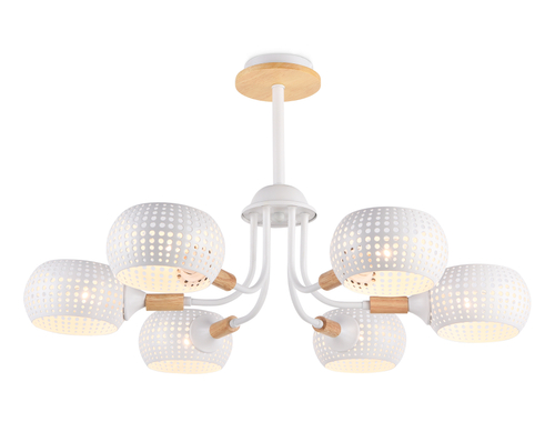 Светильник подвесной TR80166/6 WH/LWD белый/светлое дерево E14/6 max 40W D690*370