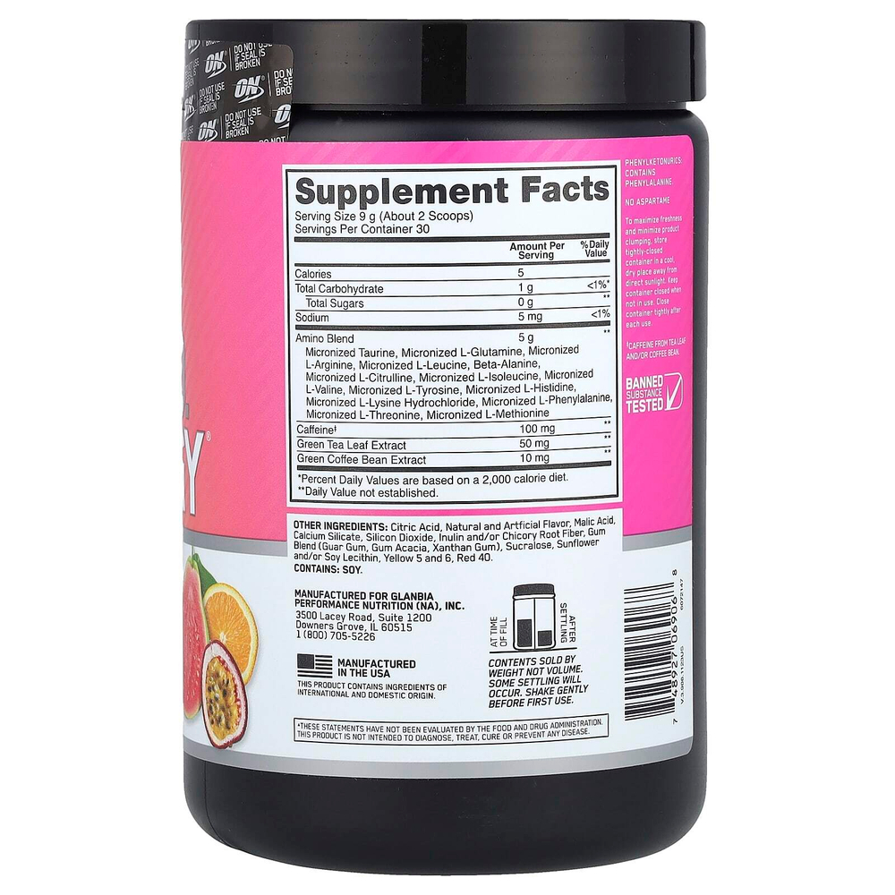 Optimum Nutrition, Essential Amin.o. Energy, Tropical Sunrise, 270 г (9,5 унции)