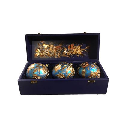 Zhostovo Christmas balls in wooden box - set of 3 balls SET04D-667785849