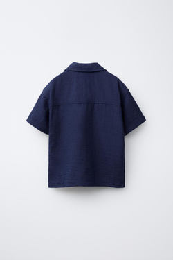 ZARA РУБАШКА ИЗ РЕЛЬЕФНОЙ ТКАНИ, ИНДИГО