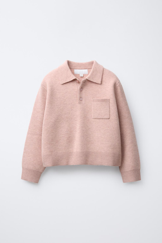 ZARA ТРИКОТАЖНЫЙ ДЖЕМПЕР ПОЛО, ЦВЕТ РОЗОВОГО ДЕРЕВА