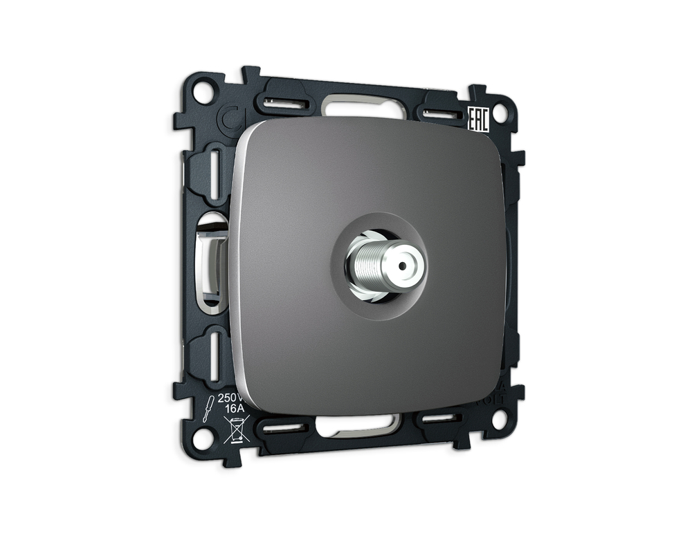 MO663050 Комплект механизма TV розетки SAT 5-2400MHz 3.5dB OMEGA Антрацит серый QUANT (OP6630, VM215)