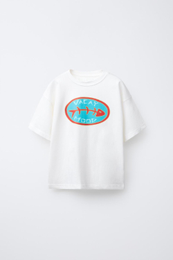 ZARA ФУТБОЛКА С ПРИНТОМ, БЕЛЫЙ