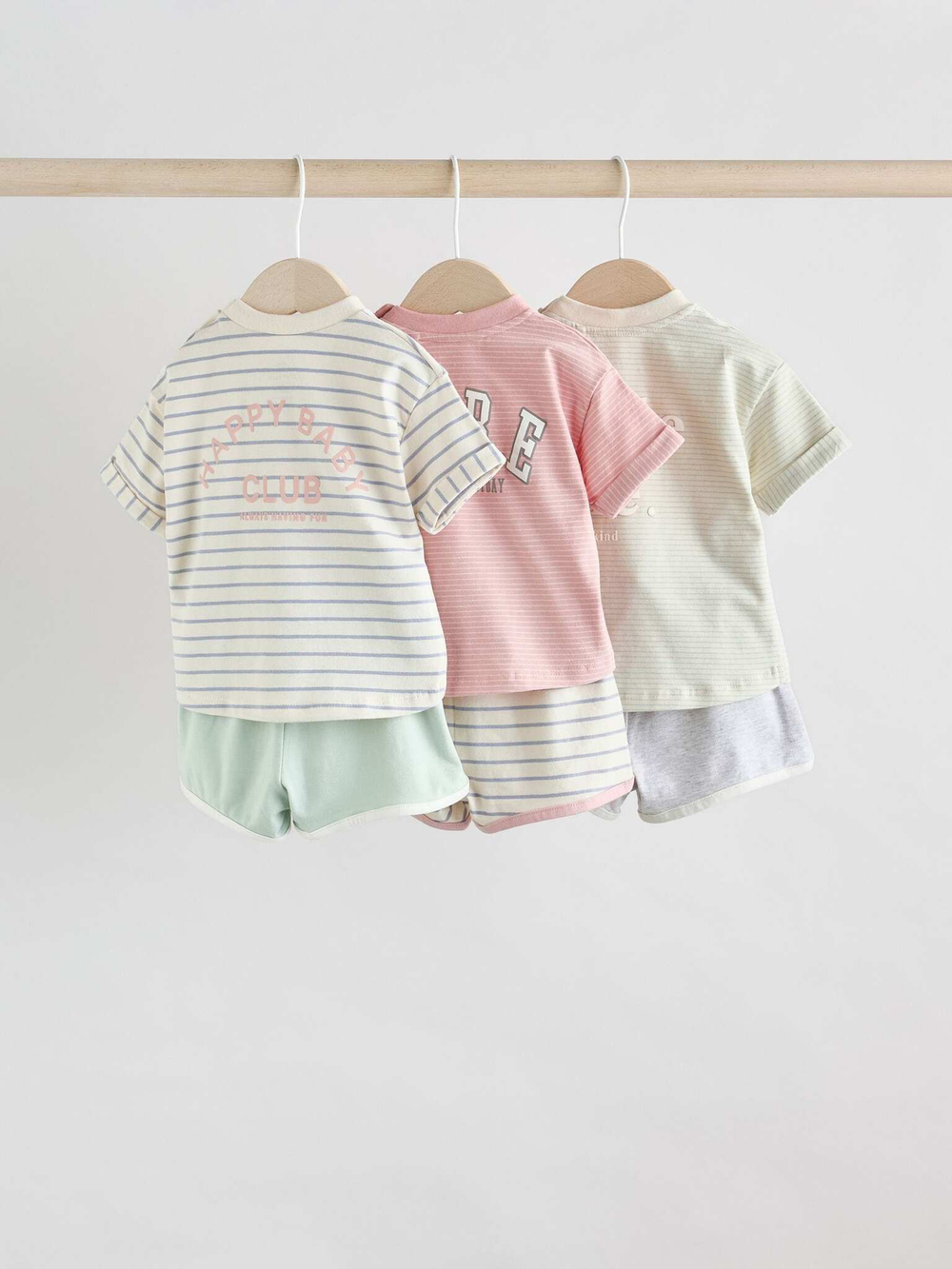 Футболка и шорты в комплекте для малышей Next AG4-644, 3 шт., Розовый, Салатовый