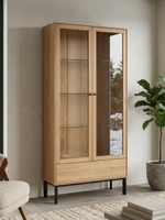 Шкаф витрина, 85х31х185, Виби, сервант для посуды, для книг, в стиле лофт, массив дуба, MAKOSA