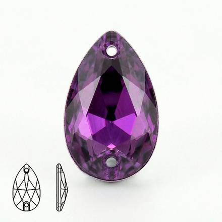 Стразы пришивные из стекла, цвет Heliotrope, форма Teardrop / Pear