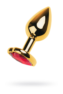 Анальная втулка Metal by TOYFA, металл, золотая, с красным кристаллом, 7 см, Ø 2,7 см, 50 г