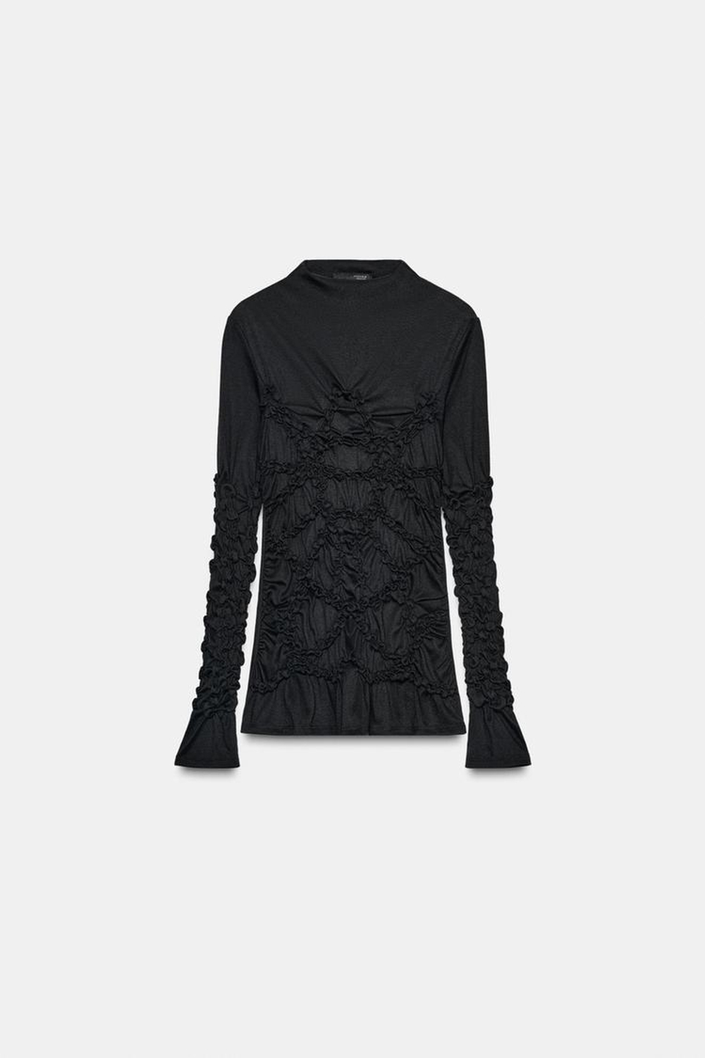 ZARA ТОП С ВЫСОКИМ ВОРОТНИКОМ И ДЛИННЫМИ РУКАВАМИ, ЧЕРНЫЙ