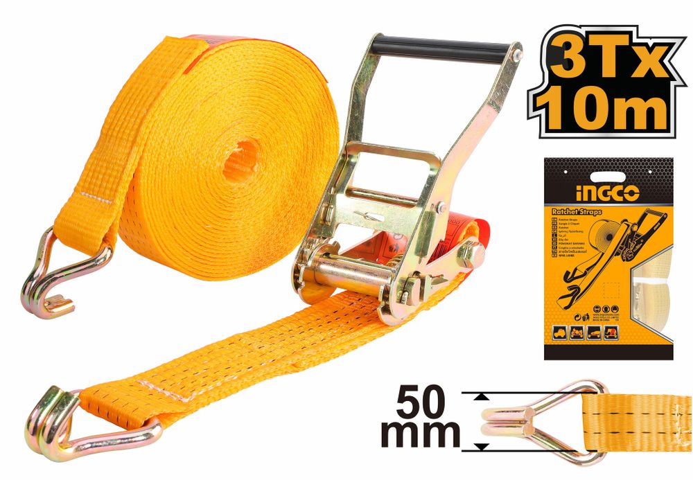 Ремень для крепления багажа с трещоткой 3т-10м-50мм INGCO HRSP3101