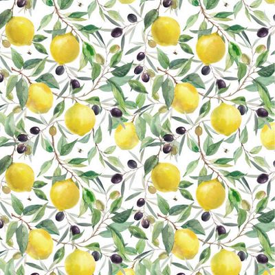 Паттерн с лимонами и оливками, Лимоны на ветках
