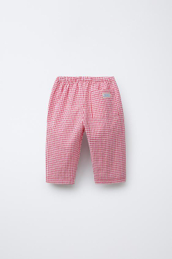 ZARA БРЮКИ BAGGY В КЛЕТКУ ВИШИ, КРАСНЫЙ/БЕЛЫЙ