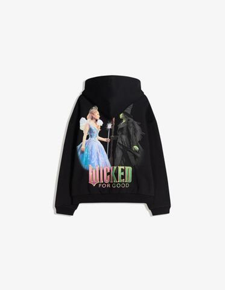 BERSHKA Худи с принтом Wicked, черный