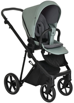 Детская коляска Roan Sol Кожа 3 в 1 с автокреслом Avionaut Silver Black RSL/2023 Misti Mint/Grey/руч. Серый