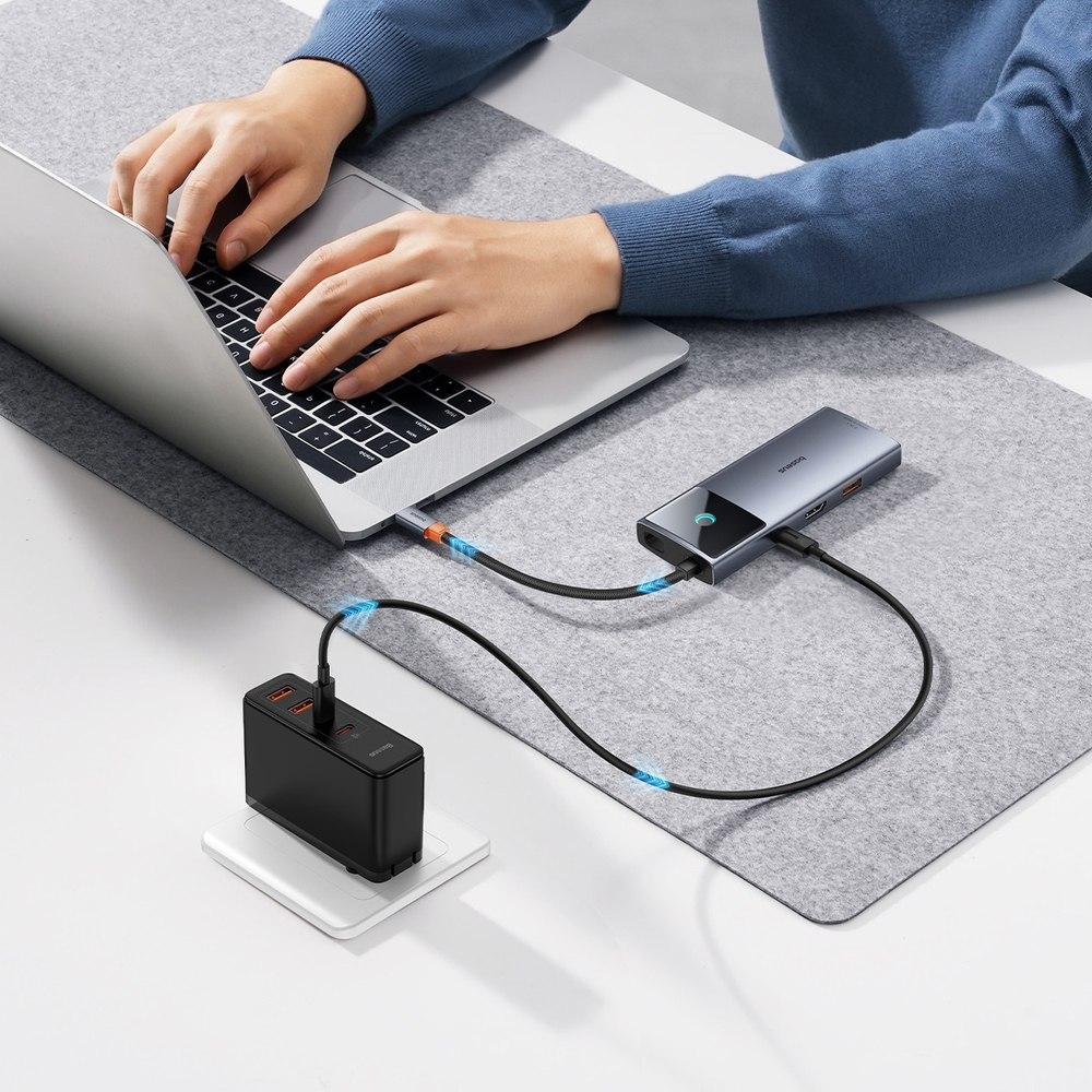 USB-C Хаб Baseus Metal Gleam II 6-in-1 (HDMI4K@60Hz + USB-C3.2(10Gbps) + 2xUSB-A3.2(10Gbps) + RJ45 + USB-C-PD)