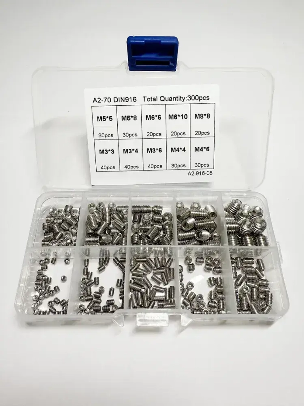 Набор гужонов M3 M4 M5 M6 M8 300 предметов в пластиковом кейсе. Винты без шляпки, винт без головки.
