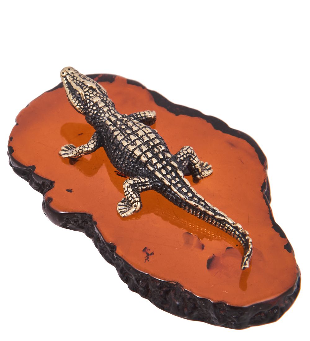 Народные промыслы AM-4183 Фигурка «Крокодил Кайман» (латунь, янтарь)