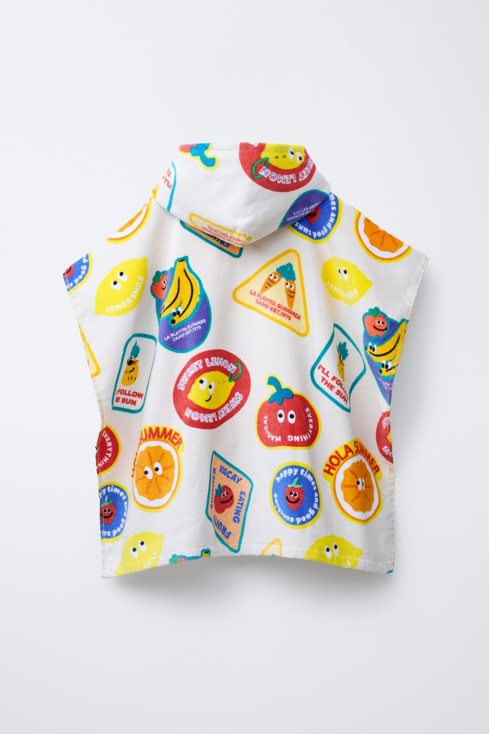 ZARA ПОЛОТЕНЦЕ ПОНЧО ИЗ МАХРОВОЙ ТКАНИ С ПРИНТОМ «ФРУКТЫ», ЭКРЮ