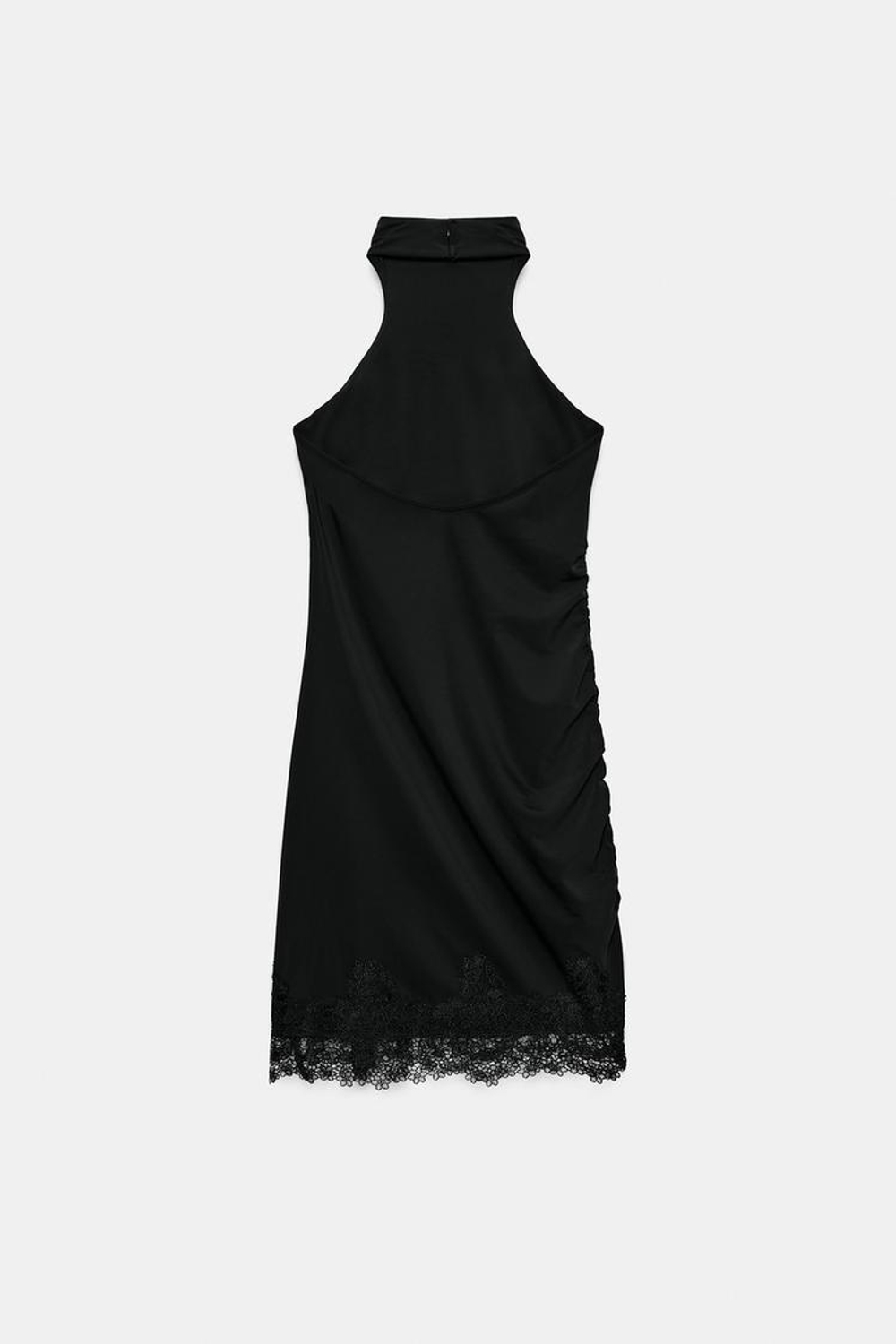 ZARA МИНИ-ПЛАТЬЕ ХАЛТЕР С КРУЖЕВОМ, ЧЕРНЫЙ