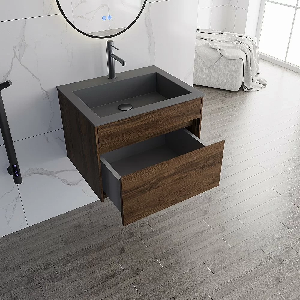 Тумба с раковиной Vincea Chiara 60 VMC-2C600CO/VCB-13600G тёмный дуб/раковина серая