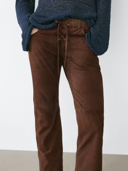 Massimo Dutti Укороченные замшевые брюки на шнуровке, коричневый