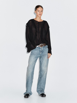 Massimo Dutti Блуза из струящейся ткани с воланами и молнией, черный