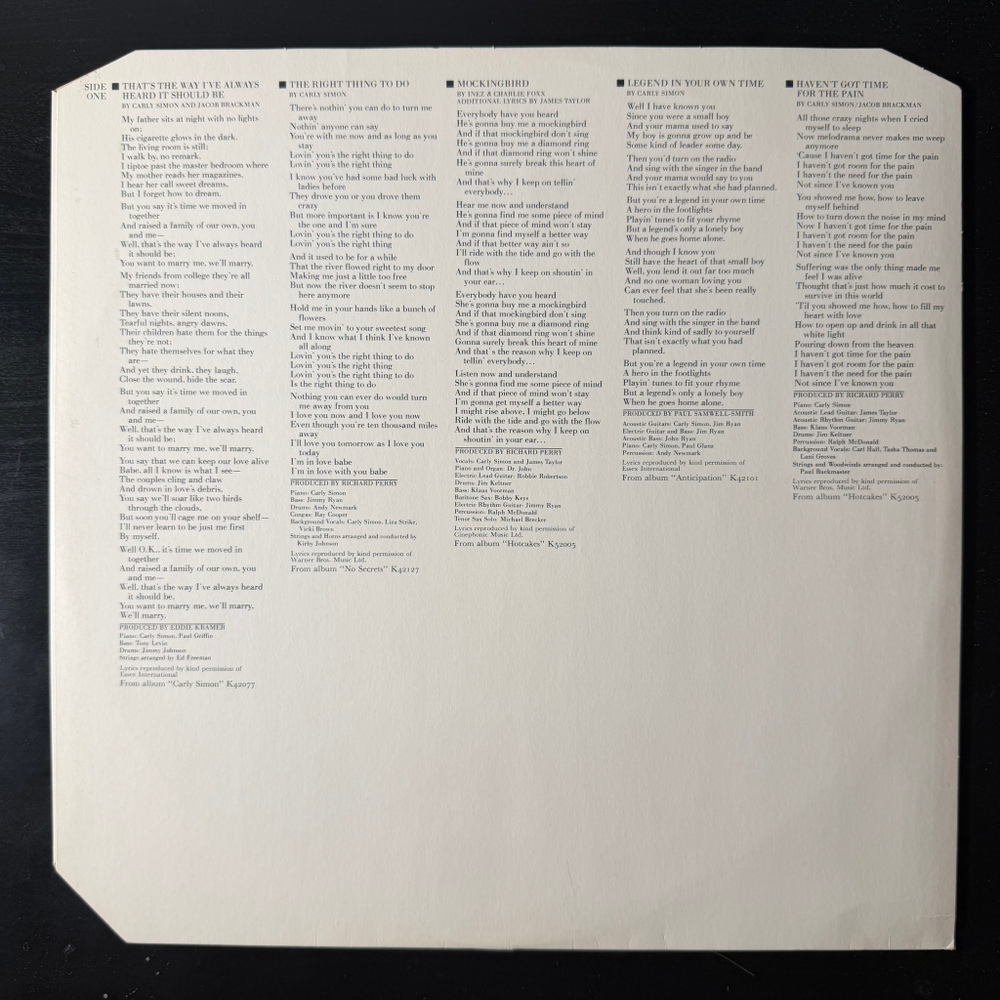 Carly Simon – The Best Of Carly Simon (Англия 1975г.) Promo